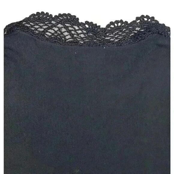 Notations Women's Black Rayon/Nylon Knit Top w Attached Cardigan & Crocheted Lac - Picture 5 of 9